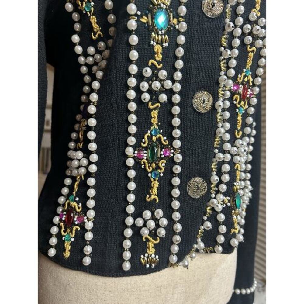 Vintage Michael‎ Simon Cardigan Ramie Cotton Sz M Beaded Jeweled Statement Piece - Picture 5 of 9